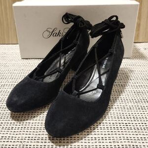 Black Suede Heels Size 6.5 Saks Fifth Avenue